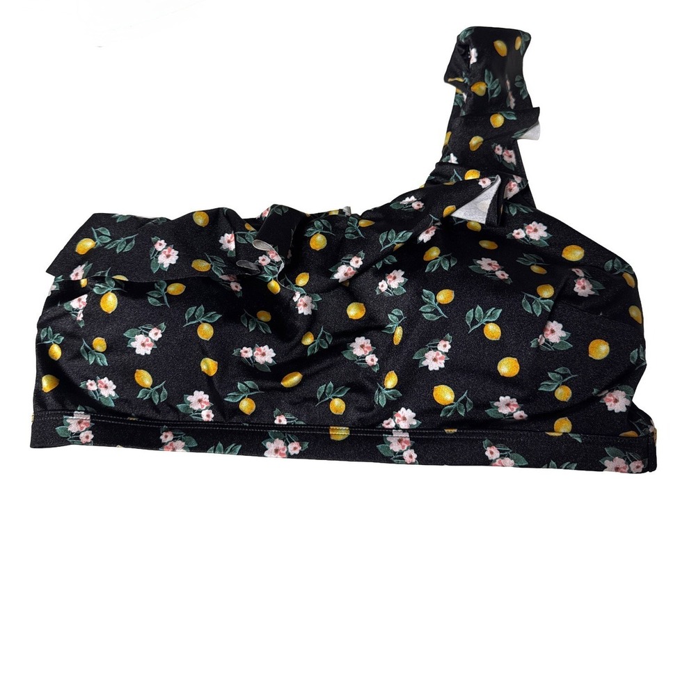 Victoria's Secret Ruffle One-Shoulder Bikini Top Lemon Floral Print Size Large